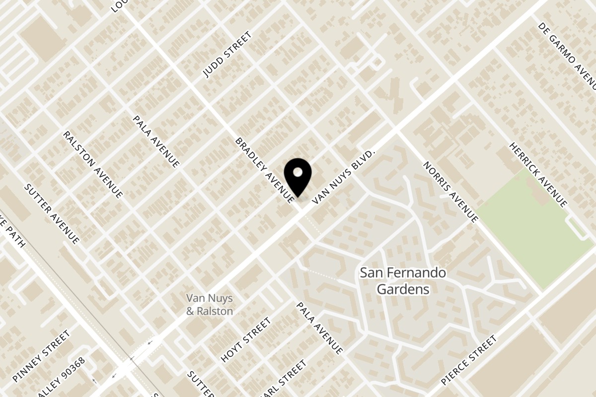 Map showing the location of Tokyo Tenders on 13083 Van Nuys Blvd in Pacoima